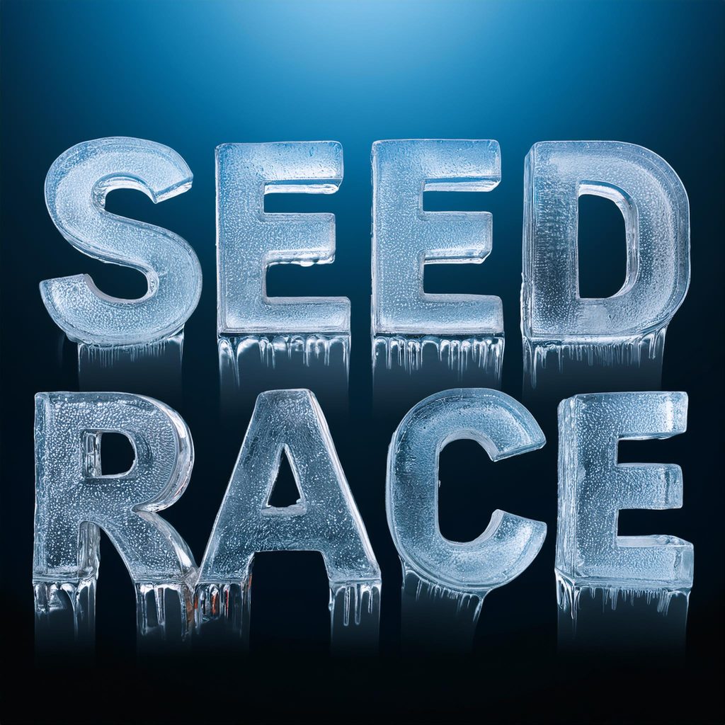 Seed Race spelled out in letters of ice